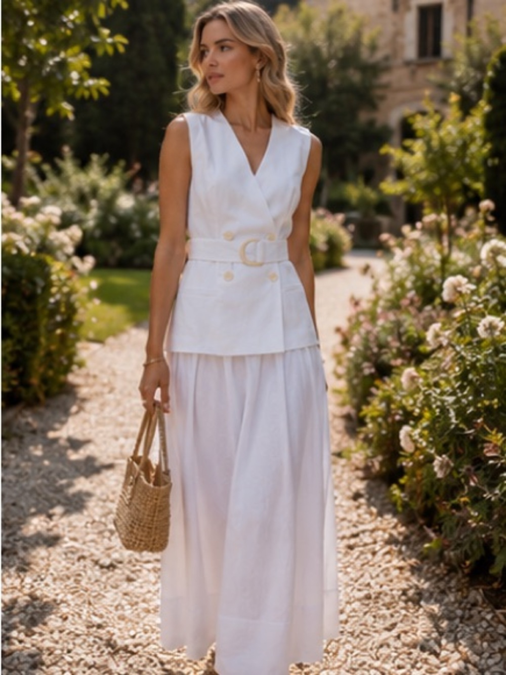 Mango White Sleeveless Wrap Maxi Dress with Belt - Picture 2 of 14